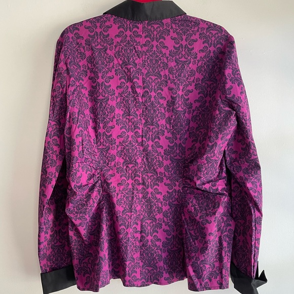 New York & Company Purple and Black Floral Stretch Button Up Shirt - Picture 3 of 7